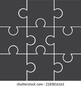 Puzzle Jigsaw set of 9 free vector flat design in monochrome color with various type of shape ready to use and editable Free Vector