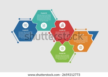 puzzle jigsaw shape base infographic diagram with arrow tip connector with up and down flow with 5 step for slide presentation vector
