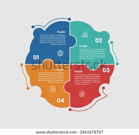 puzzle jigsaw shape base infographic diagram with circular cycle on circle with piechart quadrant with 4 step for slide presentation vector