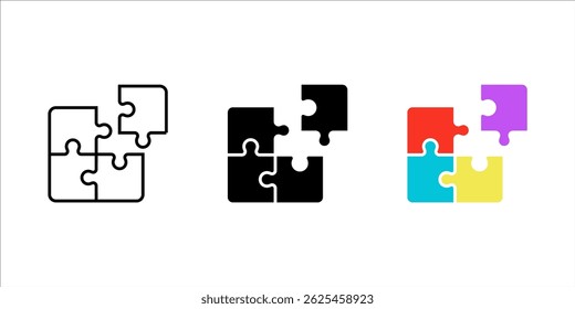 Puzzle, Jigsaw Solution Line Icon. Square Pieces Match, Logic Combination Linear Pictogram. Idea, Challenge Game, Teamwork Outline Sign. Editable Stroke. Isolated Vector Illustration.