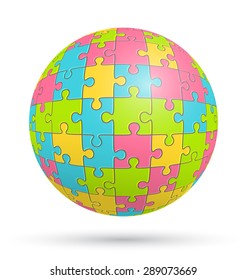 Puzzle Jigsaw Sphere Isolated on White Background