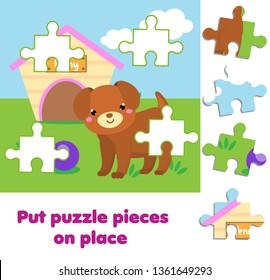Puzzle jigsaw for toddlers. Find the missing part of picture. Educational children game. Animals theme