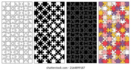 Puzzle jigsaw vector background set. Puzzle pieces connected flat backdrop collection.