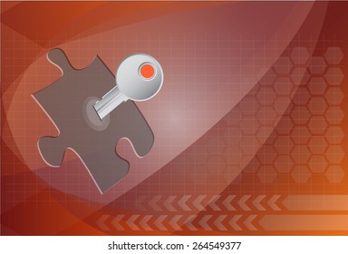  Puzzle and key On technology background 