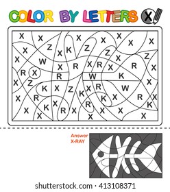 Puzzle for kids. Color by letters. Vector coloring book for children. We study capital letters of the English alphabet