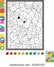 Puzzle for kids. Color by numbers. Vector coloring book