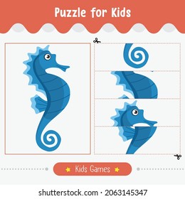 Puzzle for kids educational game children. Cut out and glue puzzle vector graphic