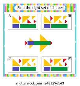 Puzzle for kids. Find the correct set of cartoon airplane. Vector illustration. Answer is B. 
