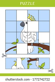 Puzzle for kids. Find the missing parts of the picture. Simple educational game. Cut and glue. Vector worksheet