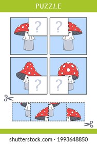 Puzzle for kids. Find the missing parts of the picture. Simple educational game. Cut and glue. Vector worksheet