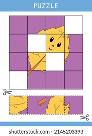 Puzzle for kids. Find the missing parts of the picture. Simple educational game. Cut and glue. Vector worksheet