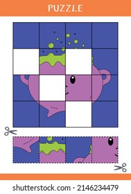 Puzzle for kids. Find the missing parts of the picture. Simple educational game. Cut and glue. Vector worksheet