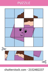 Puzzle for kids. Find the missing parts of the picture. Simple educational game. Cut and glue. Vector worksheet