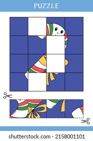 Puzzle for kids. Find the missing parts of the picture. Simple educational game. Cut and glue. Vector worksheet