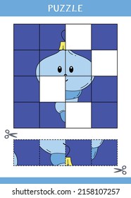 Puzzle for kids. Find the missing parts of the picture. Simple educational game. Cut and glue. Vector worksheet