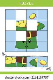 Puzzle for kids. Find the missing parts of the picture. Simple educational game. Cut and glue. Vector worksheet