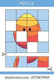 Puzzle for kids. Find the missing parts of the picture. Simple educational game. Cut and glue. Vector worksheet