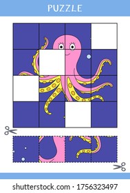 Puzzle for kids. Simple educational game. Cut and glue. Vector worksheet