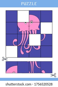 Puzzle for kids. Simple educational game. Cut and glue. Vector worksheet