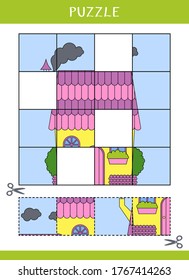 Puzzle for kids. Simple educational game. Cut and glue. Vector iworksheet