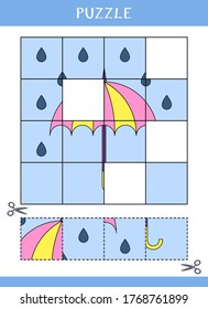 Puzzle for kids. Simple educational game. Cut and glue. Vector worksheet