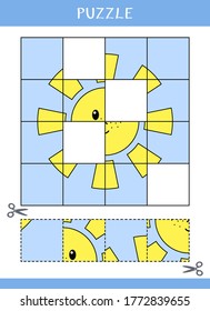 Puzzle for kids. Simple educational game. Cut and glue. Vector illustration