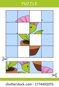Puzzle for kids. Simple educational game. Cut and glue. Vector illustration