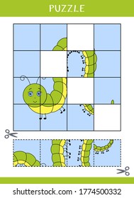 Puzzle for kids. Simple educational game. Cut and glue. Vector worksheet
