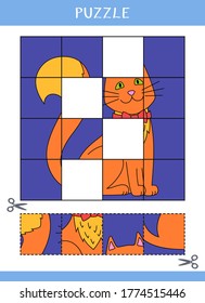 Puzzle for kids. Simple educational game. Cut and glue. Vector worksheet