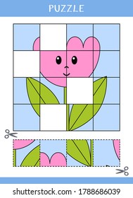 Puzzle for kids. Simple educational game. Cut and glue. Vector worksheet