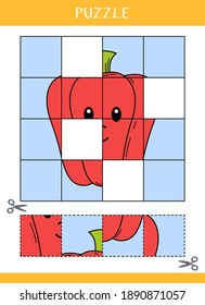 Puzzle for kids. Simple educational game. Cut and glue. Vector worksheet