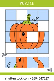 Puzzle for kids. Simple educational game. Cut and glue. Vector illustration