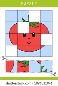 Puzzle für Kinder. Einfaches Lernspiel. Schneiden und Kleben. Vektorgrafik