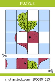 Puzzle for kids. Simple educational game. Cut and glue. Vector worksheet