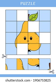 Puzzle for kids. Simple educational game. Cut and glue. Vector worksheet