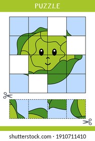 Puzzle for kids. Simple educational game. Cut and glue. Vector worksheet