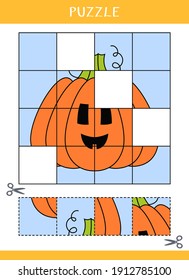 Puzzle for kids. Simple educational game. Cut and glue. Vector illustration
