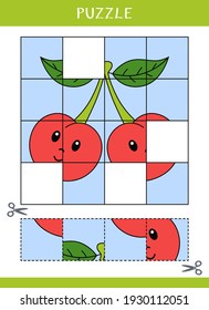 Puzzle for kids. Simple educational game. Cut and glue. Vector worksheet