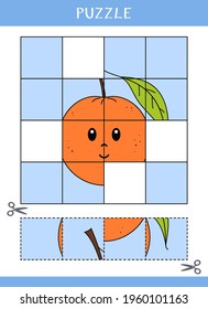 Puzzle for kids. Simple educational game. Cut and glue. Vector worksheet