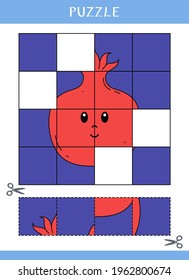 Puzzle for kids. Simple educational game. Cut and glue. Vector worksheet