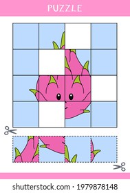 Puzzle for kids. Simple educational game. Cut and glue. Vector worksheet