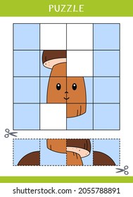 Puzzle for kids. Simple educational game. Cut and glue. Vector worksheet