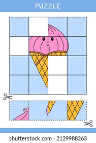Puzzle for kids. Simple educational game. Cut and glue. Vector worksheet