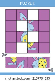 Puzzle for kids. Simple educational game. Cut and glue. Vector worksheet