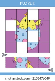 Puzzle for kids. Simple educational game. Cut and glue. Vector worksheet