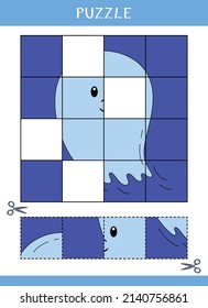 Puzzle for kids. Simple educational game. Cut and glue. Vector worksheet