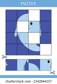 Puzzle for kids. Simple educational game. Cut and glue. Vector worksheet