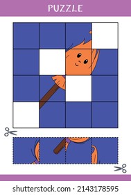 Puzzle for kids. Simple educational game. Cut and glue. Vector worksheet