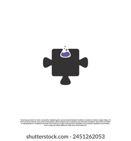 Puzzle lab logo design, jigsaw combine with lab bottle logo concept