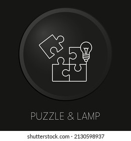 Puzzle  lamp minimal vector line icon on 3D button isolated on black background. Premium Vector.
